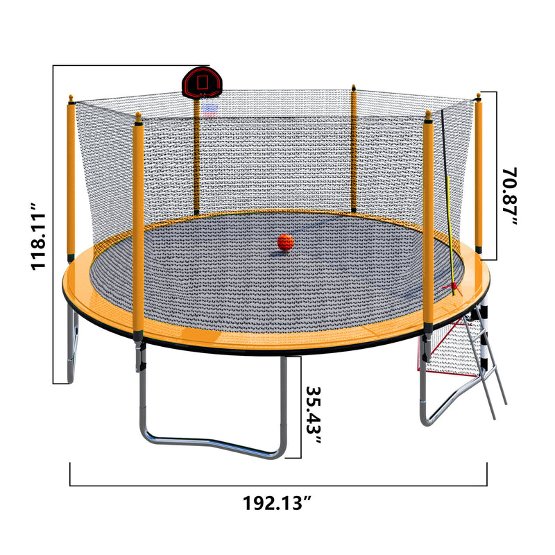 16Ft Trampoline With Basketball Hoop Pump And Ladder (Inner Safety Enclosure) With Soccer Goal