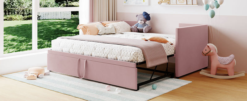 Twin Size Upholstered daybed with Pop Up Trundle, Pink