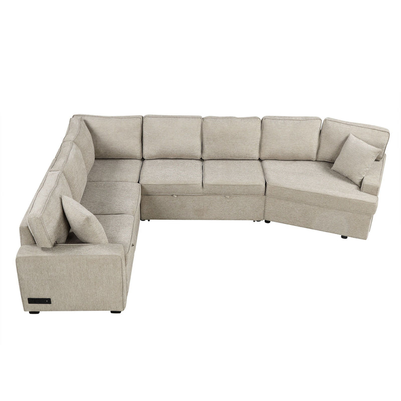 L-Shaped Sofa Sectional Sofa Couch Pull-Out Sofa Bed With Charging Devices And Cup Holders For Living Room