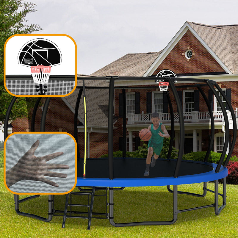 Outdoor Trampoline For Kids And Adults, Pumpkin Trampolines With Curved Poles, Heavy Duty Trampoline Anti-Rust Coating Astm Approval - Blue