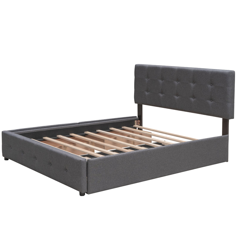 Upholstered Platform Bed with 2 Drawers and 1 Twin XL Trundle,  Linen Fabric, Queen Size - Dark Gray(OLD SKU :LP000314AAE)