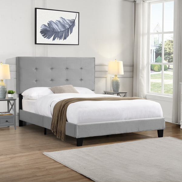 Queen Size Upholstered  Platform Bed Frame with  pull point Tufted Headboard, Strong Wood Slat Support, Mattress Foundation, No Box Spring Needed, Easy Assembly, Gray