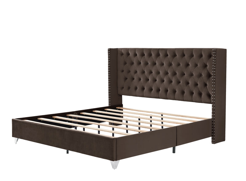 B100S King bed with one nightstand, Button designed Headboard,strong wooden slats + metal legs with Electroplate