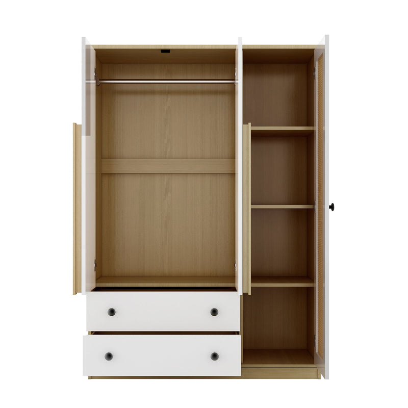 3 Doors Rattan Wardrobe Storage For Bedroom, With 2 Drawers