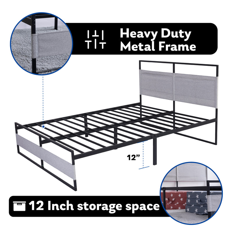 V4 Metal Bed Frame 14 Inch Queen Size with Headboard and Footboard, Mattress Platform with 12 Inch Storage Space