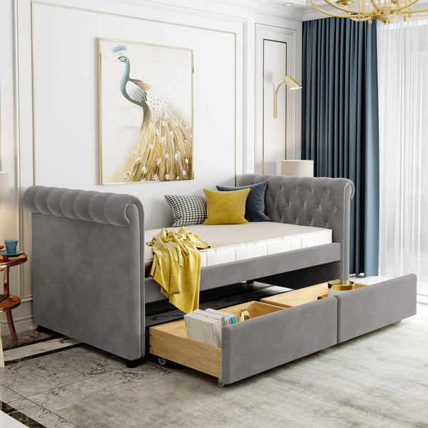 Twin Size Upholstered daybed with Drawers, Wood Slat Support, Gray(OLD SKU :LP000117AAE)