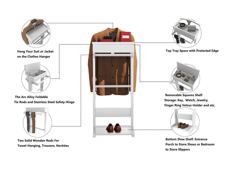 Portable Garment Rack, Clothes Valet Stand With Storage Organizer