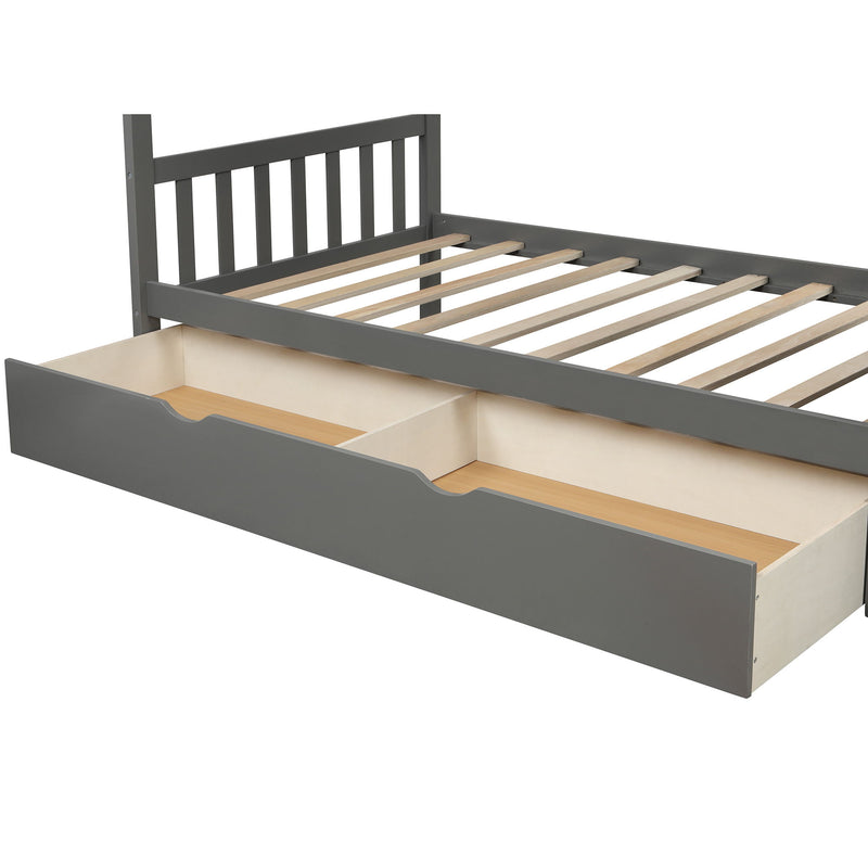 Bunk Bed, Convertible Bottom Bed, Storage Shelves And Drawers