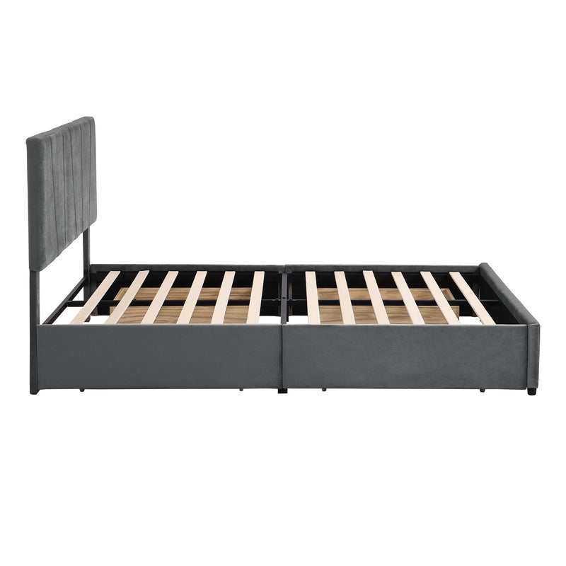 Queen Size Upholstery Platform Bed with Four Drawers on Two Sides, Adjustable Headboard, Grey(Old SKU: WF291774EAA)