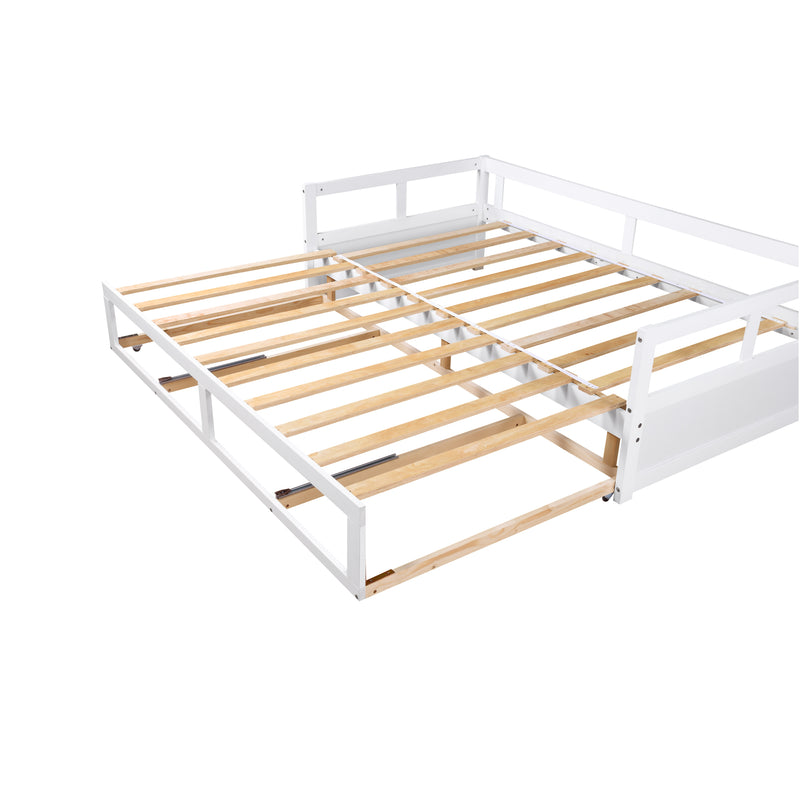 Wooden Daybed with Trundle Bed and Two Storage Drawers , Extendable Bed Daybed,Sofa Bed for Bedroom Living Room,White