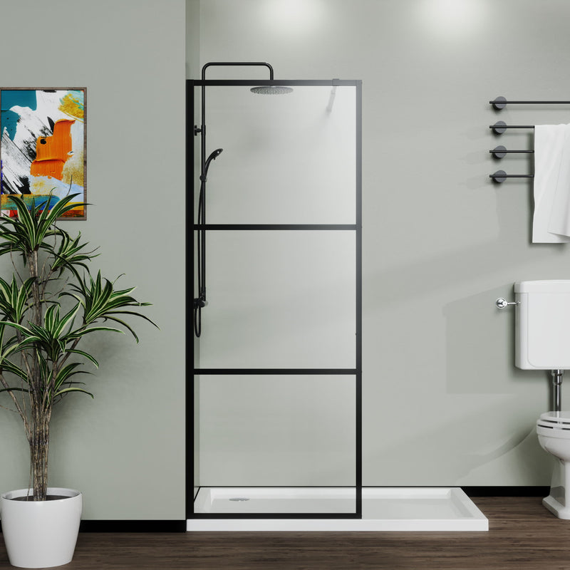 Shower Screen Door Walk In Wet Room, 3 Panel Style - Black