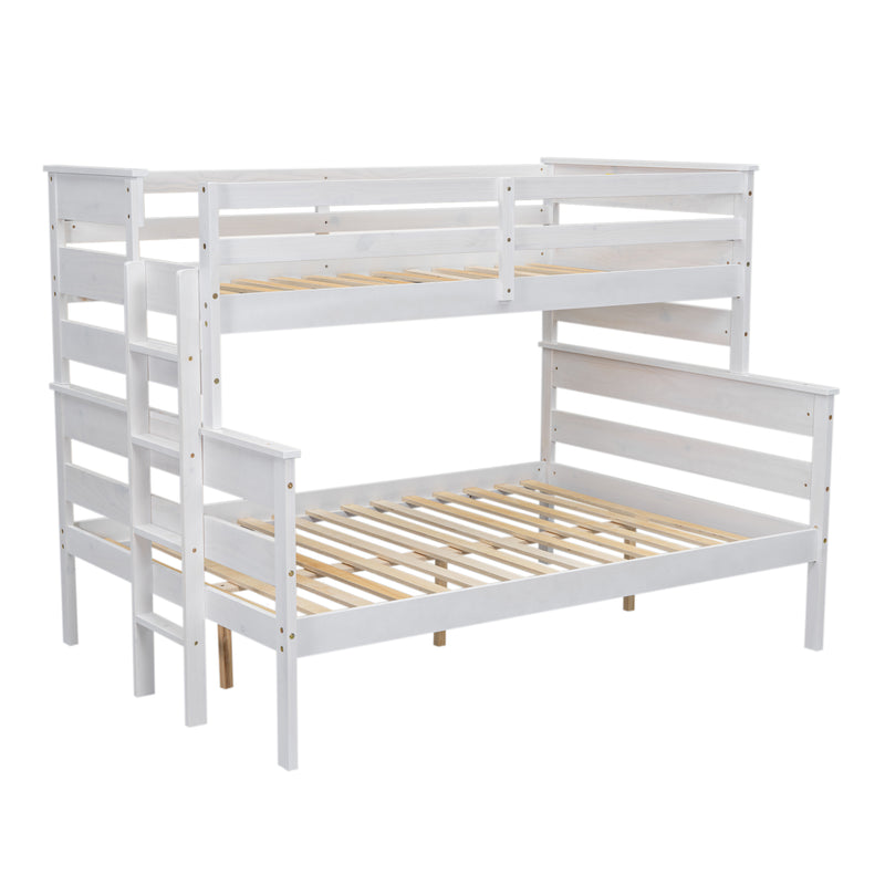 Wood Twin over Full Bunk Bed with Ladder, White