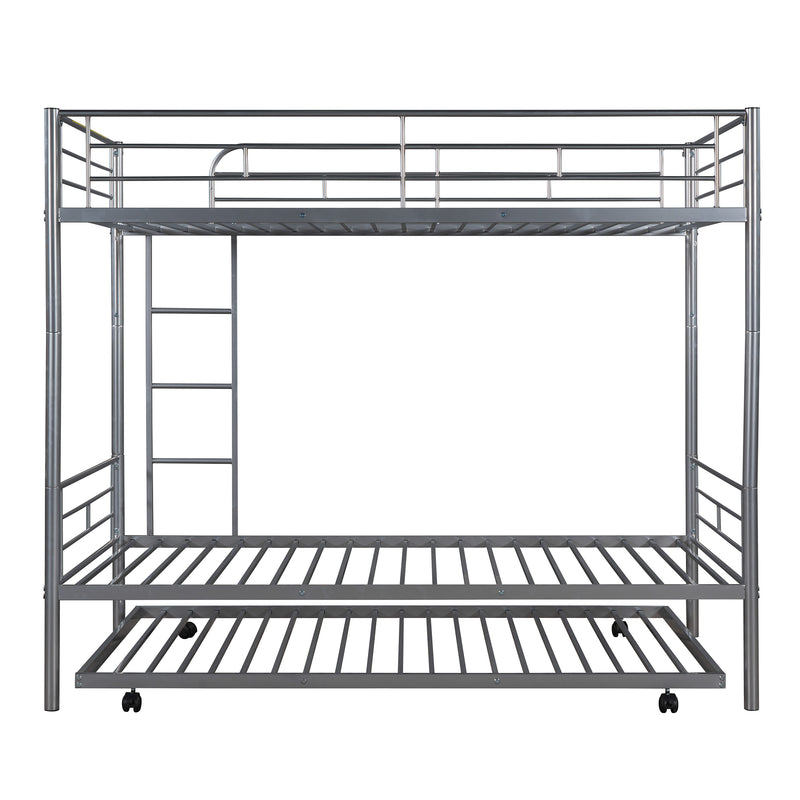 Twin-Over-Twin Metal Bunk Bed With Trundle,Can be Divided into two beds,No Box Spring needed ,White ( old sku: MF194806AAN )