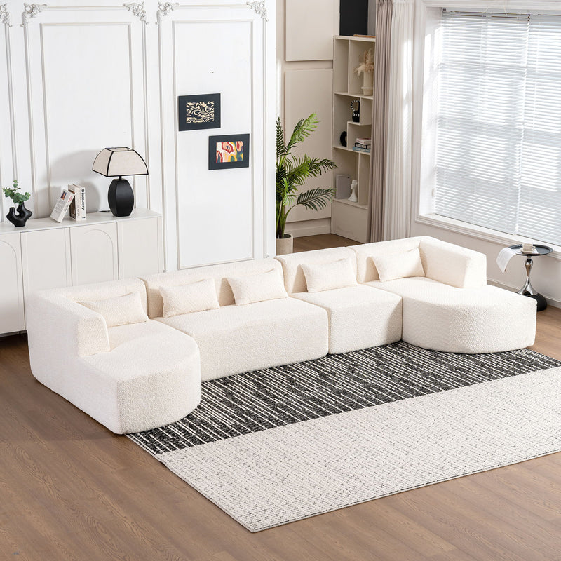 Upholstered Sofa Free Combined Sofa Couch With Two Chaise Lounge And Five Back Pillows For Living Room