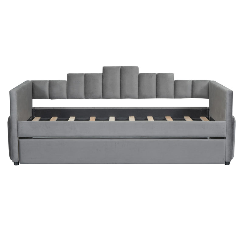 Twin Size Upholstered Daybed with Light and USB Port, Gray