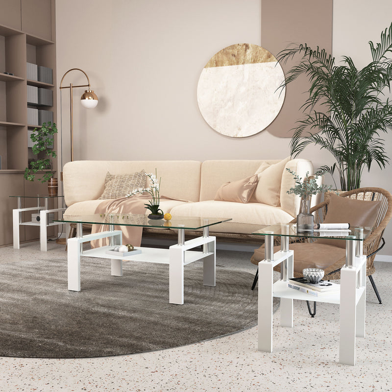 Modern Tempered Glass Tea Table, End Square Table For Living Room