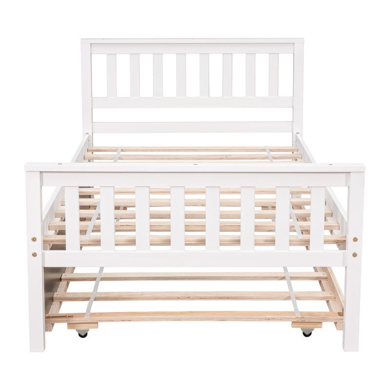 Twin Bed with Trundle, Platform Bed Frame with Headboard and Footboard, for Bedroom Small Living Space,No Box Spring Needed,White(Old SKU:W50422211)