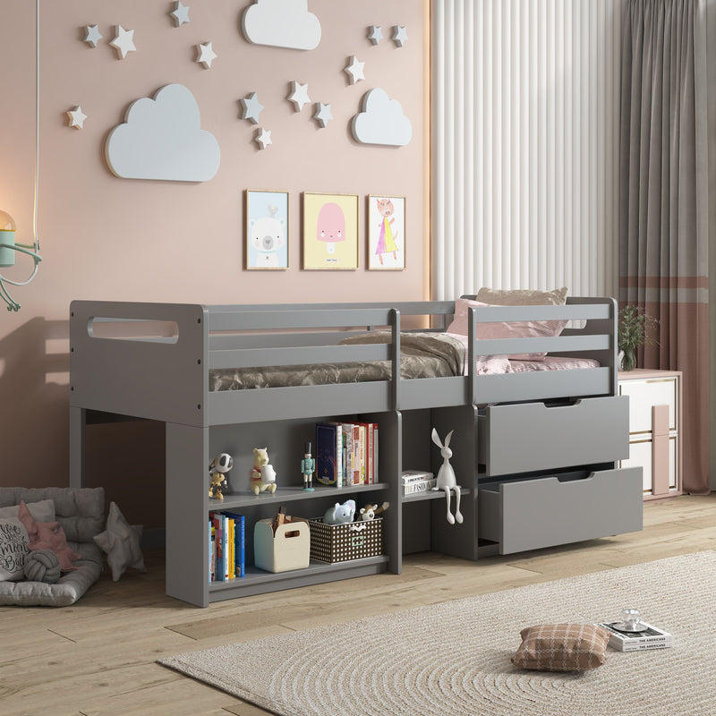 Fabiana - Twin Loft Bed With Storage - Gray