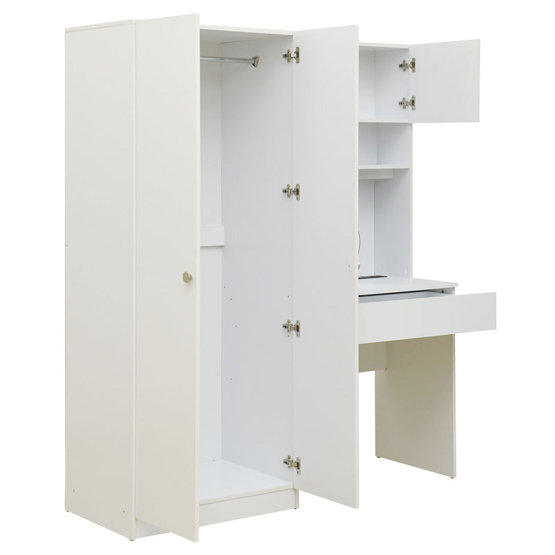 2 Door Storage Vanity Wardrobe For Bedroom With Makeup Mirror And Drawers - White