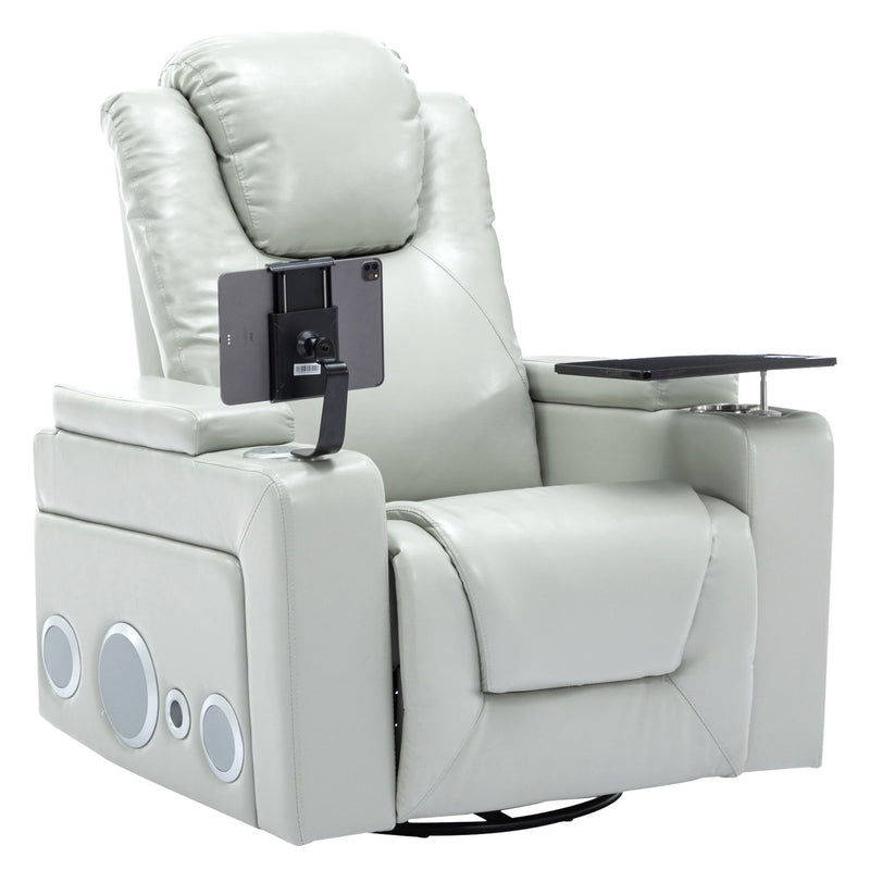 270° Swivel Power Recliner Individual Seat Home Theater Recliner With Surround Sound, Cup Holder, Removable Tray Table, Hidden Arm Storage For Living Room