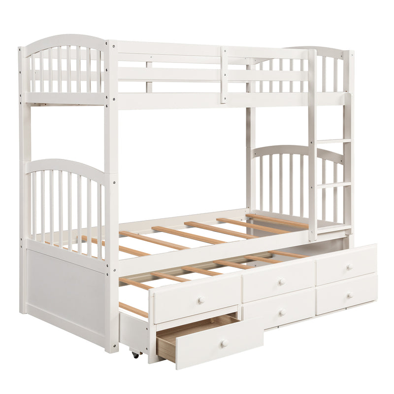 Twin Bunk Bed with Ladder, Safety Rail, Twin Trundle Bed with 3 Drawers for Teens Bedroom, Guest Room Furniture(White)(OLD SKU :LP000071AAK)