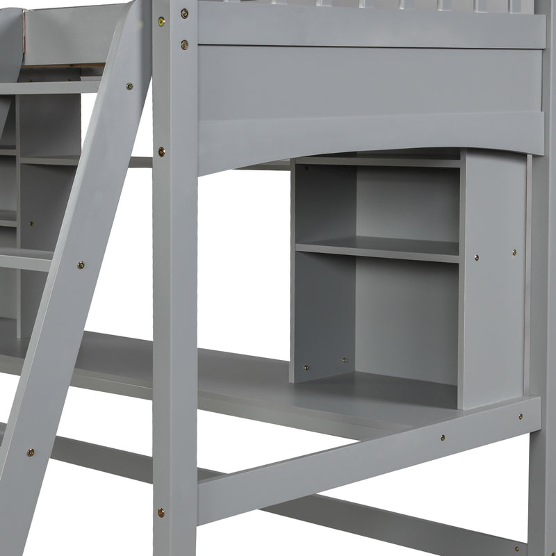 Twin size Loft Bed with Storage Shelves, Desk and Ladder, Gray(OLD SKU :LP000140EAA)