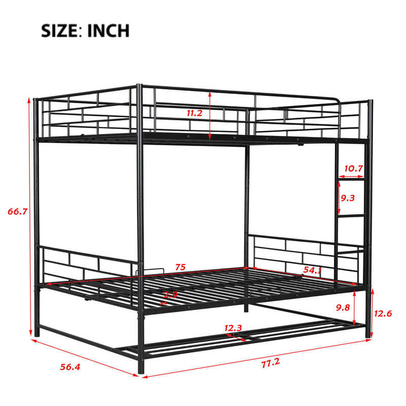 Metal Bunk Bed With Shelf And Guardrails