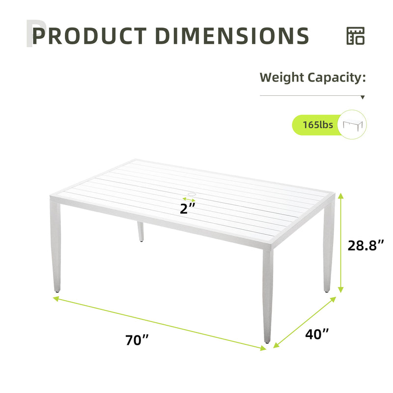 Outdoor Patio Rectangle Dining Table With Tapered Feet & Umbrella Hole