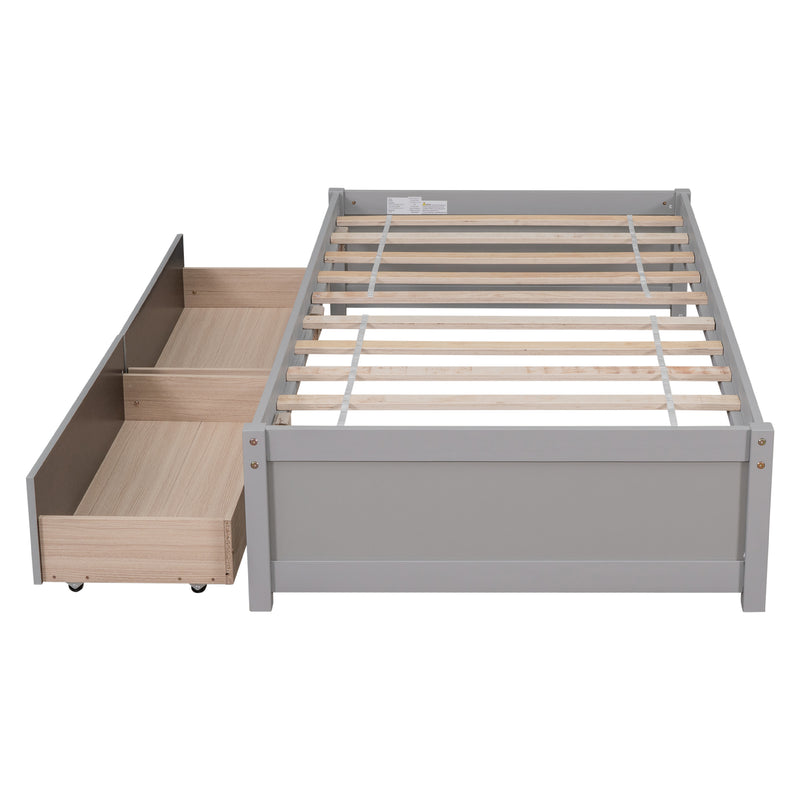 Twin Bed with 2 Drawers, Solid Wood, No Box Spring Needed ,Grey(New SKU:W504P149041)