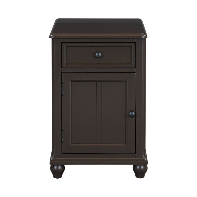 End Table With Solid Wood Legs, Side Table With USB Ports, 1 Storage Cabinet And 1 Drawer For Living Room