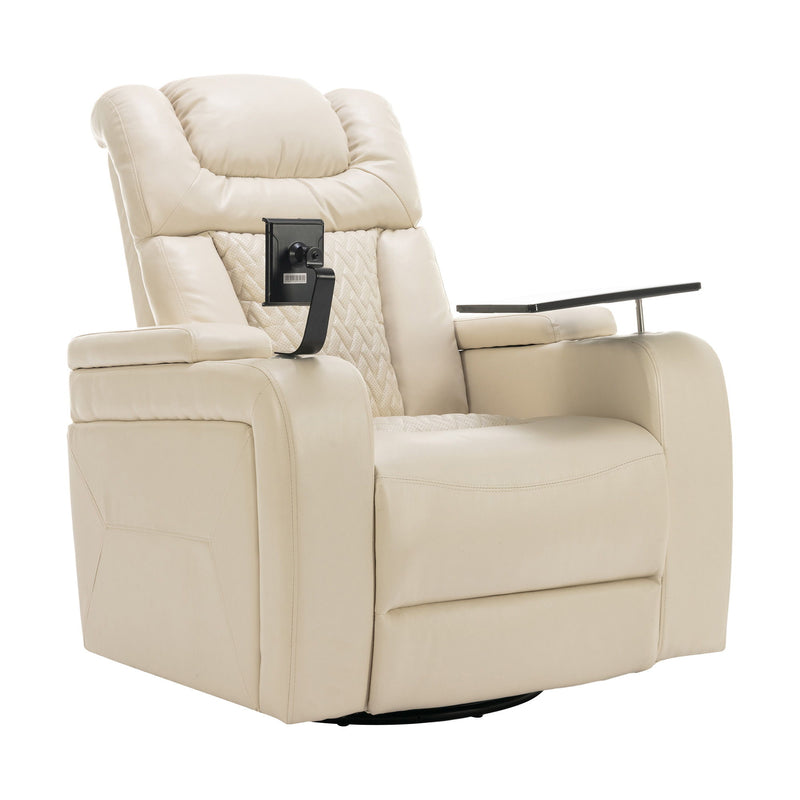 270° Swivel Power Recliner Individual Seat Home Theater Recliner With Comforable Backrest, Tray Table, Phone Holder, Cup Holder, USB Port, Hidden Arm Storage For Living Room