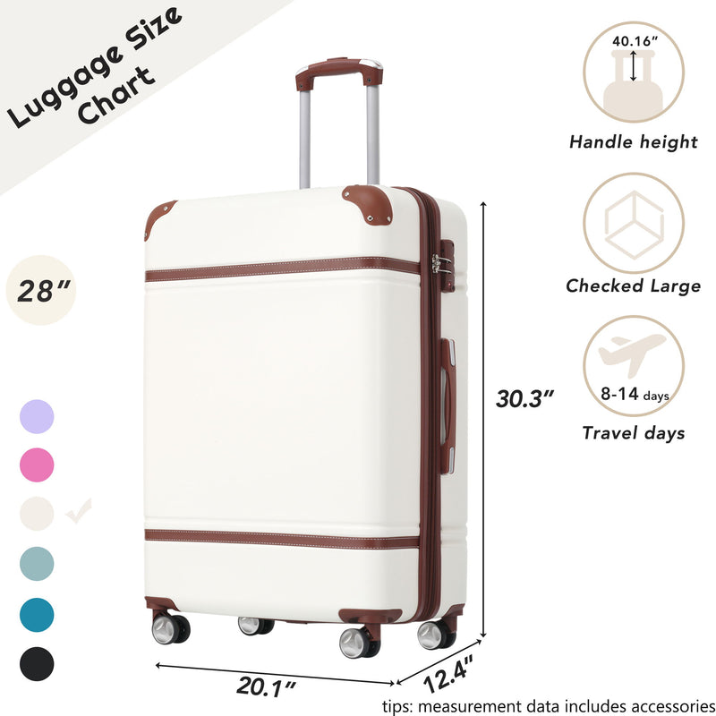 Hardshell Luggage With Tsa Lock, 28" Expandable Lightweight Suitcase With Spinner Wheels, Single Vintage Luggage