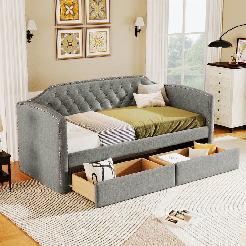 Twin Size Upholstered Daybed with Drawers for Guest Room, Small Bedroom, Study Room,Gray