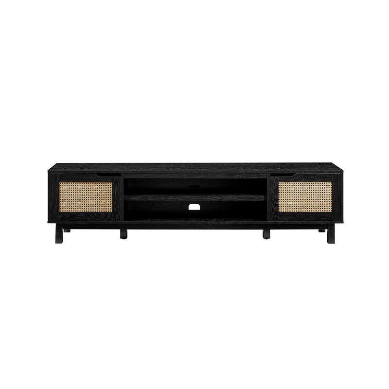 Modern Rattan Door Low TV Stand For TVs Up To 80" - Black