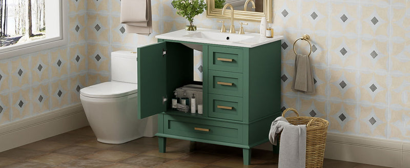 Bathroom Vanity, Modern Bathroom Cabinet With Sink Combo Set, Bathroom Storage Cabinet With A Soft Closing Door And 3 Drawers, Solid Wood Frame