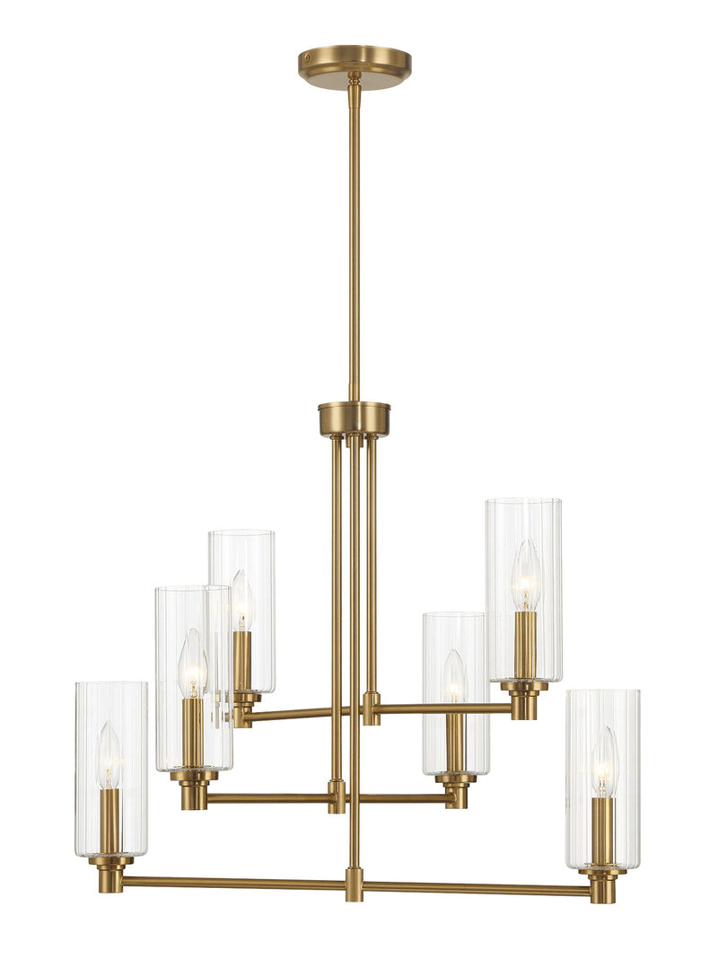 Timeless - 6 Lights Chandelier With Clear Ribbed Satin - Antique Brass / Clear / Gold