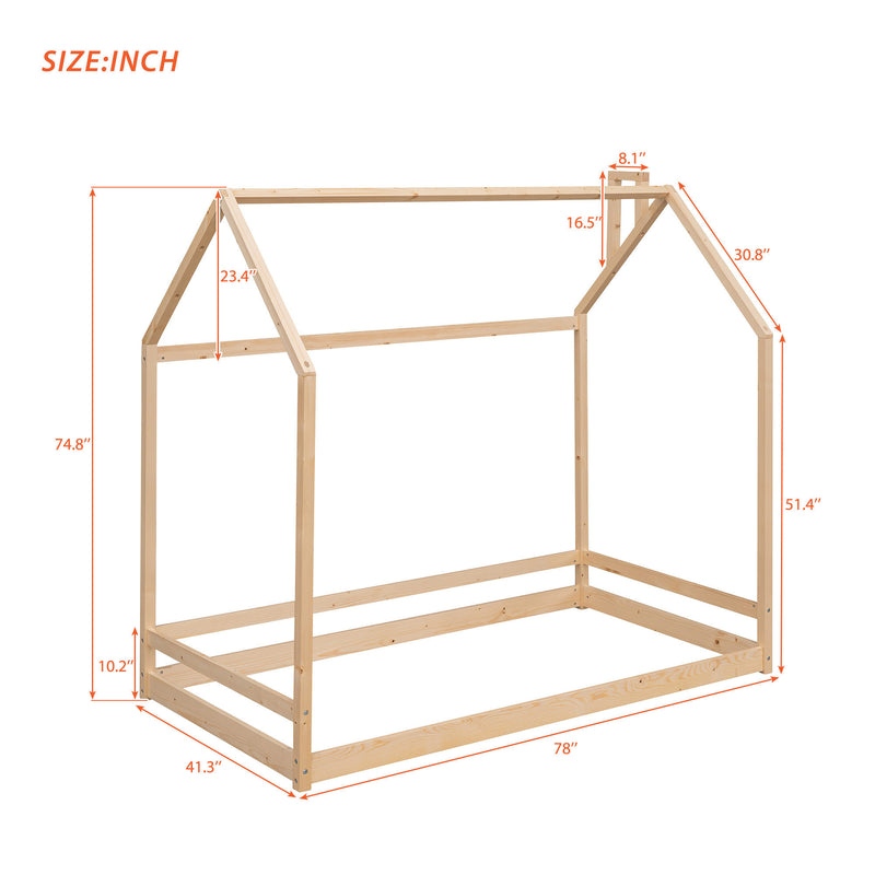 Twin Size House Bed Wood Bed, Natural(OLD SKU:WF281435AAM)