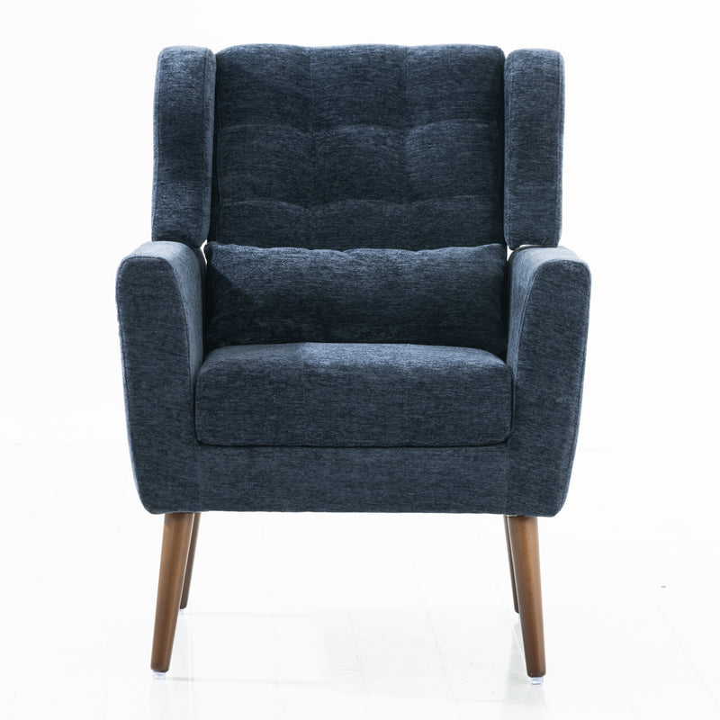 Modern Accent Chair, Chenille Arm Chairs For Living Room, Upholstered Mordern Armchair, Comfy Soft Padded Lounge Chair In Small Space, Bedroom, With Pillow, Solid Wood Leg