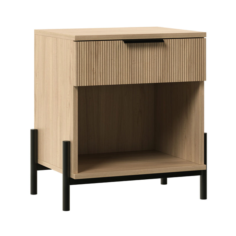 Modern Fluted Drawer Nightstand With Open Cubby Coastal