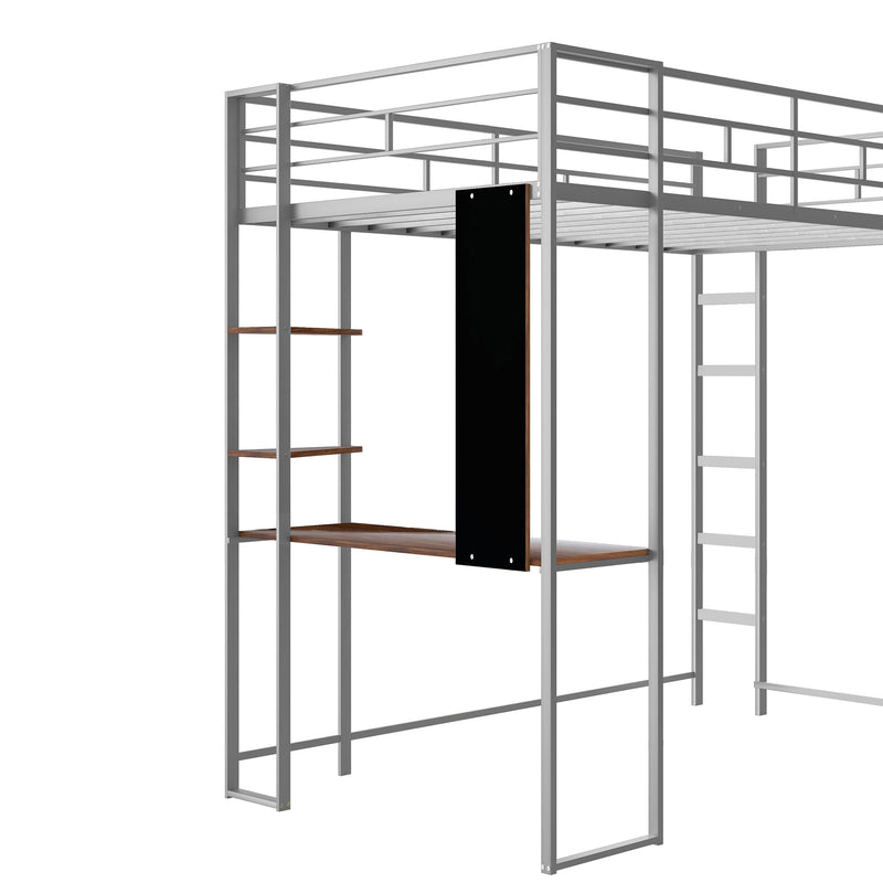 Twin Metal Loft Bed with 2 Shelves and one Desk ,Silver(Old SKU: MF281206AAN)