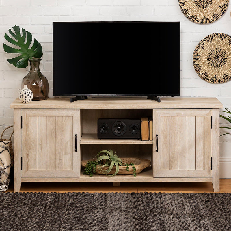 Classic Grooved Door TV Stand For TVs Up To 65" - White Oak