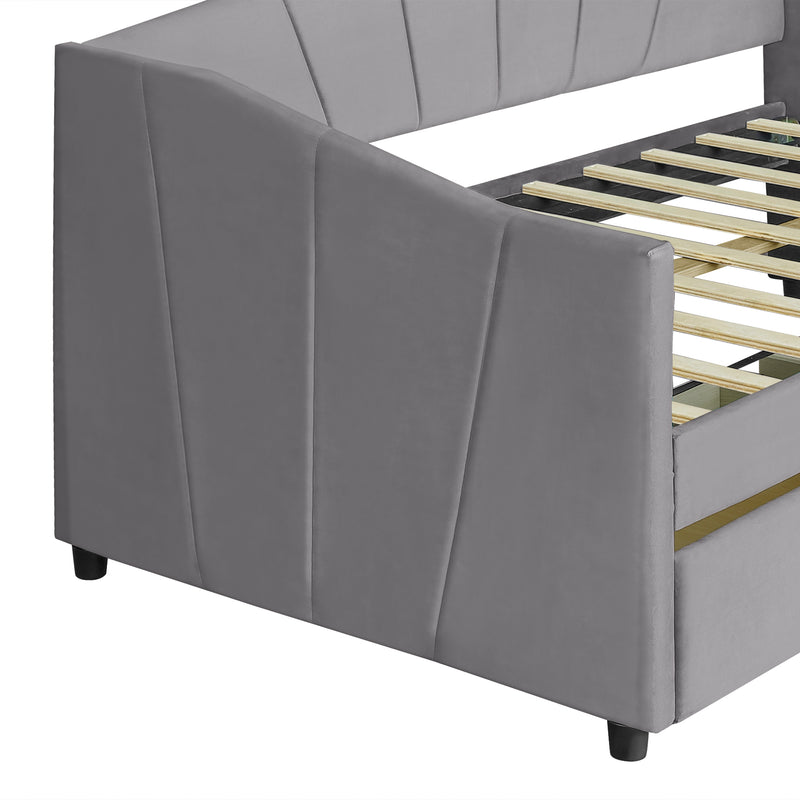 Upholstered daybed Twin Size with Two Drawers and Wood Slat  ,Gray