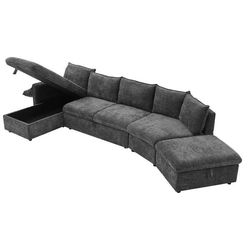 L-Shaped Sofa Sectional Sofa Couch Pull-Out Sofa Bed With A Movable Storage Ottoman, A Storage Chaise Lounge And Two USB Ports For Living Room