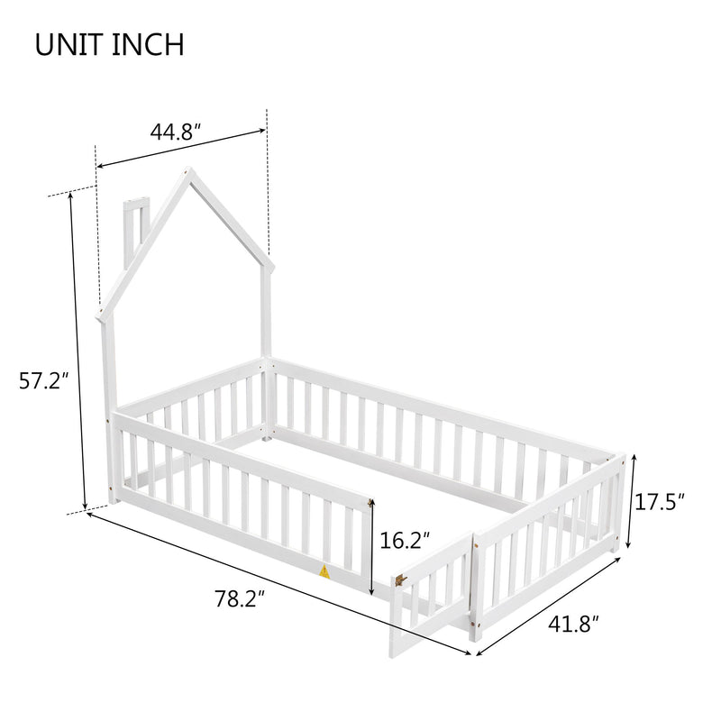 House-Shaped Headboard Floor Bed With Fence