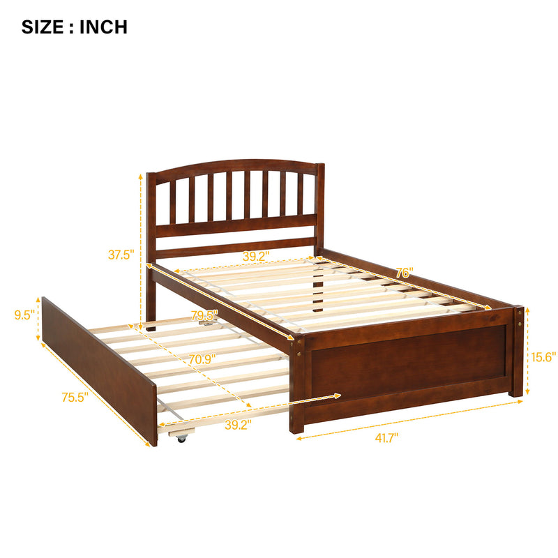 Twin Size Platform Bed Wood Bed Frame With Trundle