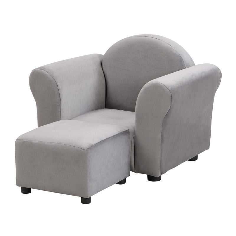 Kids Recliner Chair, Kids Upholstered Couch With Ottoman - Gray