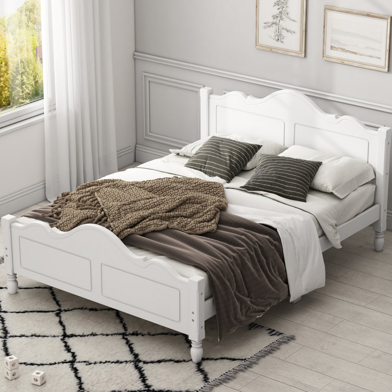 Traditional Concise Style Solid Wood Platform Bed, No Need Box Spring, White Queen