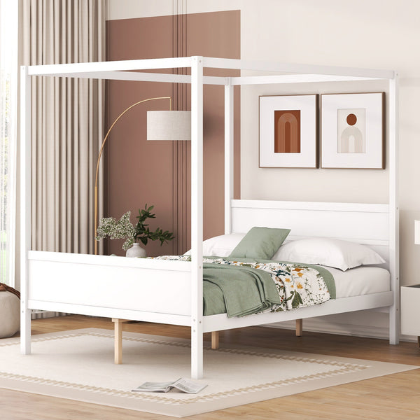 Queen Size Canopy Platform Bed with Headboard and Footboard,Slat Support Leg - White(OLD SKU:LT001912AAK)