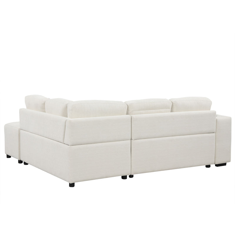 Sectional Sofa L-Shaped Sofa Couch Pull-Out Sofa Bed With A Movable Ottoman, Two USB Ports And Two Cup Holders For Living Room