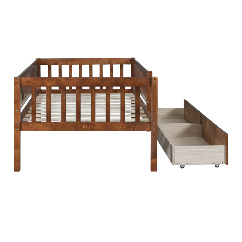 Twin Size Daybed Wood Bed with Two Drawers, Walnut